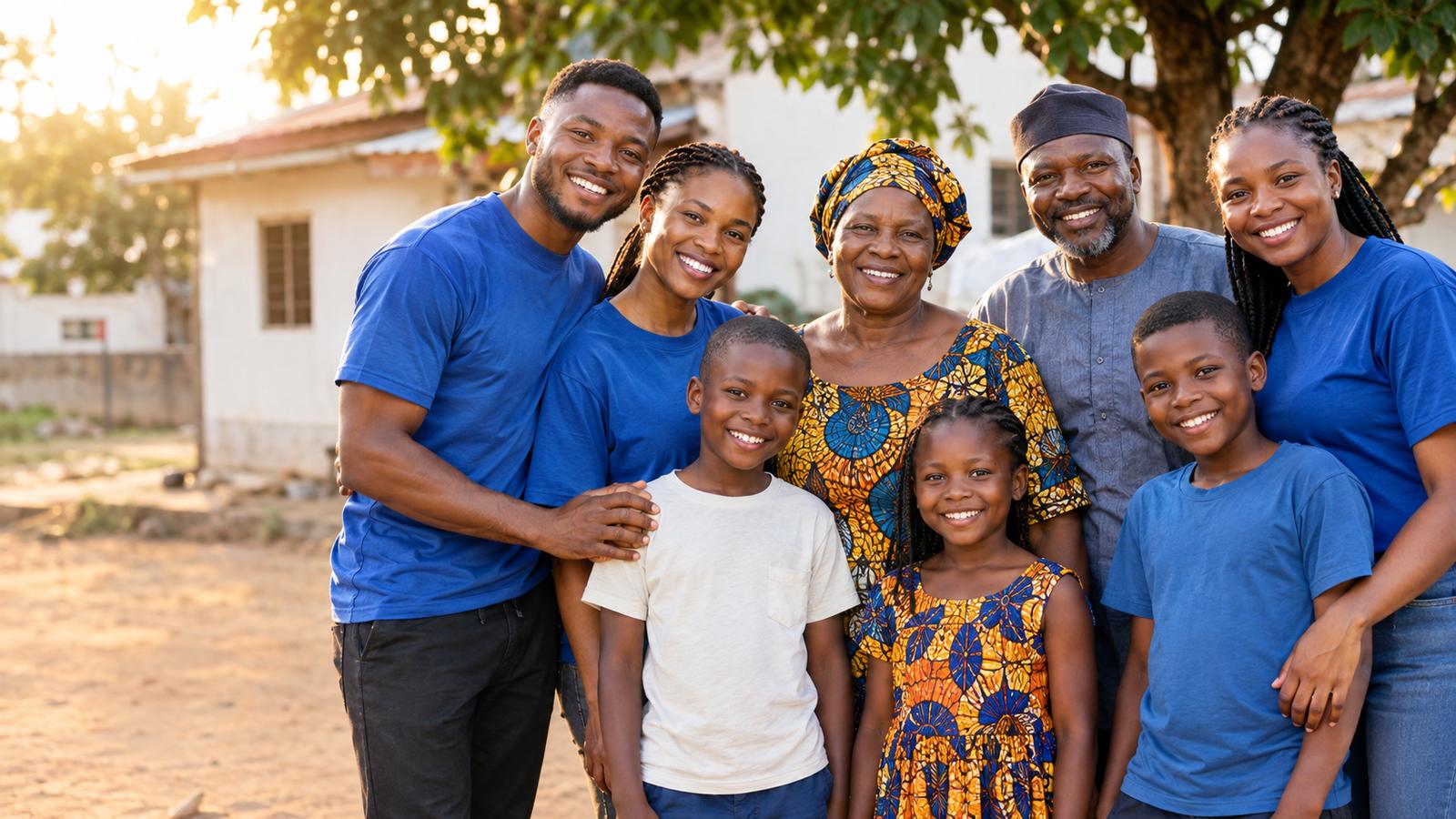 Nigerian volunteers and community members smiling together outdoors
